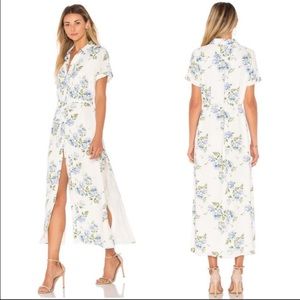 L’Academie White Maxi Dress, blue floral pattern
